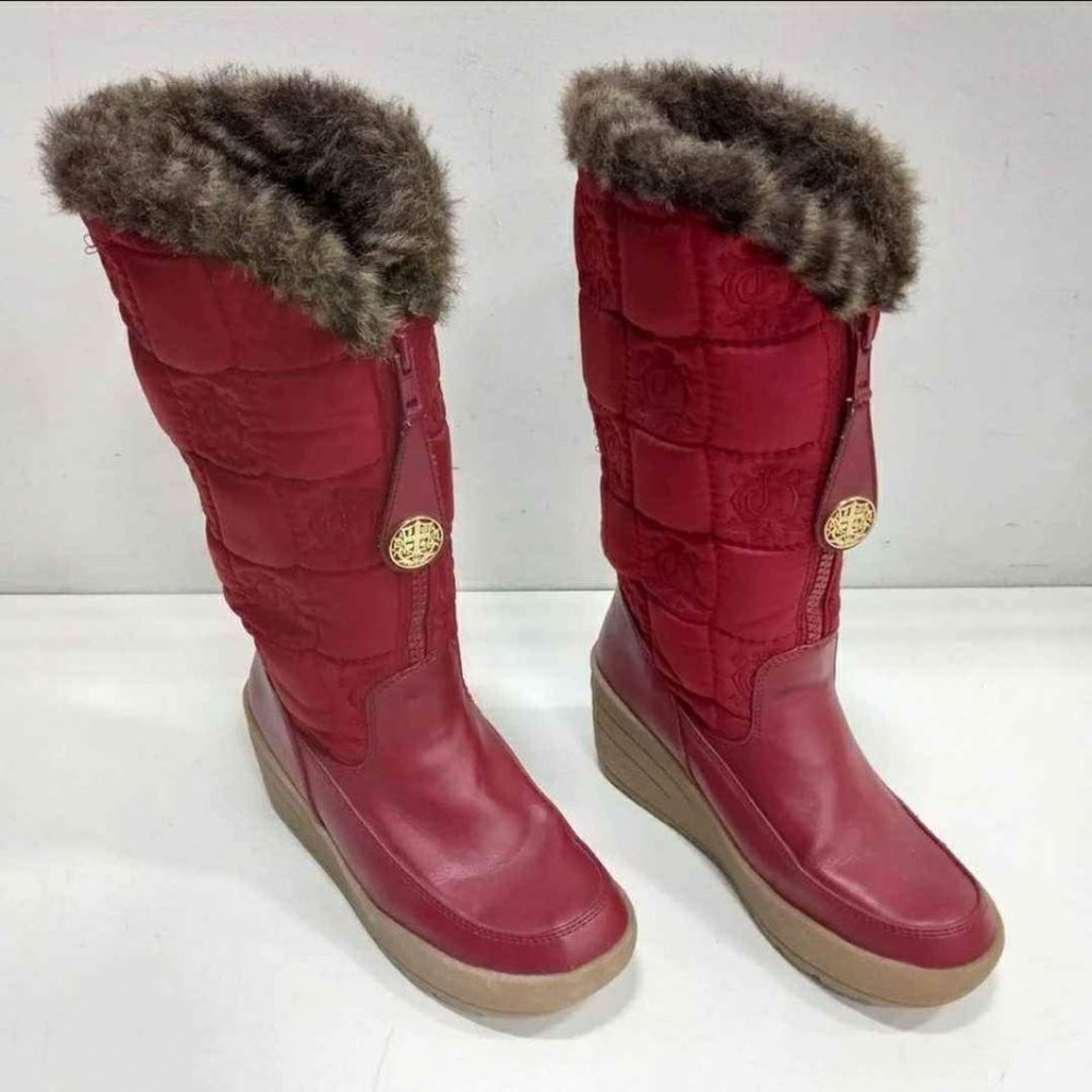 Juicy Couture Designer Faux Fur Wedge Heel Winter Snow Boots Size 8